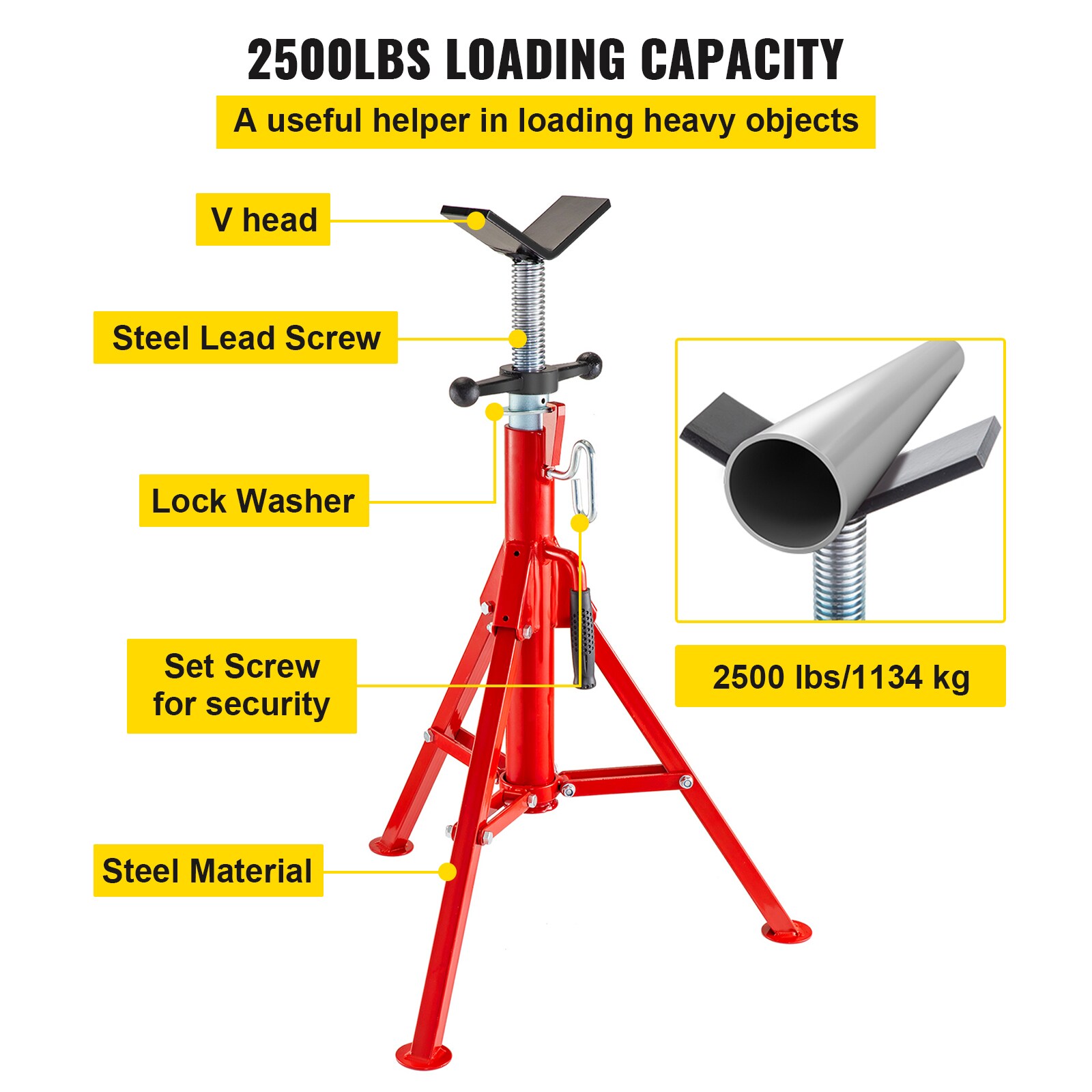 V Head Pipe Stand Adjustable Height Heavy Duty Steel Jack Stand_voghion.com